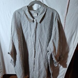 Black and White Striped Casual Button Down Shirt (Can061)